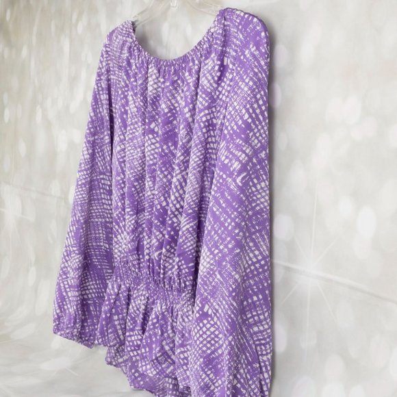 Michael Kors Designer Purple/White Long Sleeve Blouse Top W/Elastic Waist - Picture 7 of 8